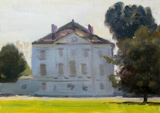 Original plein air impressionist realist landscape oil painting of Marble Hill House Twickenham