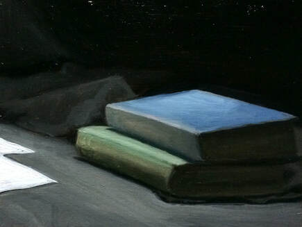 Realist Still life oil painting of old books