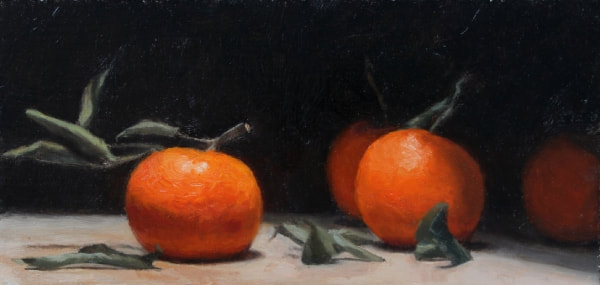 realist oil painting alla prima still life clementines by Rosemary Lewis