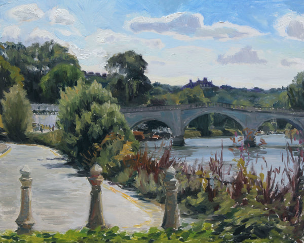 Realist, impressionist, contemporary realism, alla prima oil painting of Richmond Bridge and the River Thames, London by Rosemary Lewis