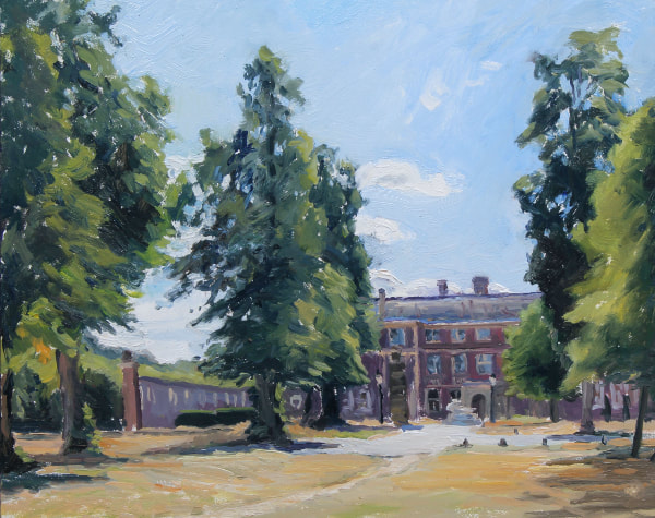 Realist, impressionist, contemporary realism, alla prima, plain air oil painting of Ham House, by the River Thames in Richmond, Surrey by Rosemary Lewis