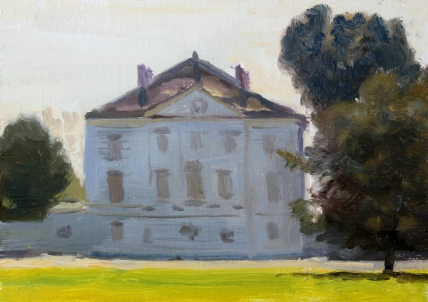 Plein air realist impressionist oil painting of Marble Hill house Twickenham.  British landscape architecture painting or English Heritage owned site.